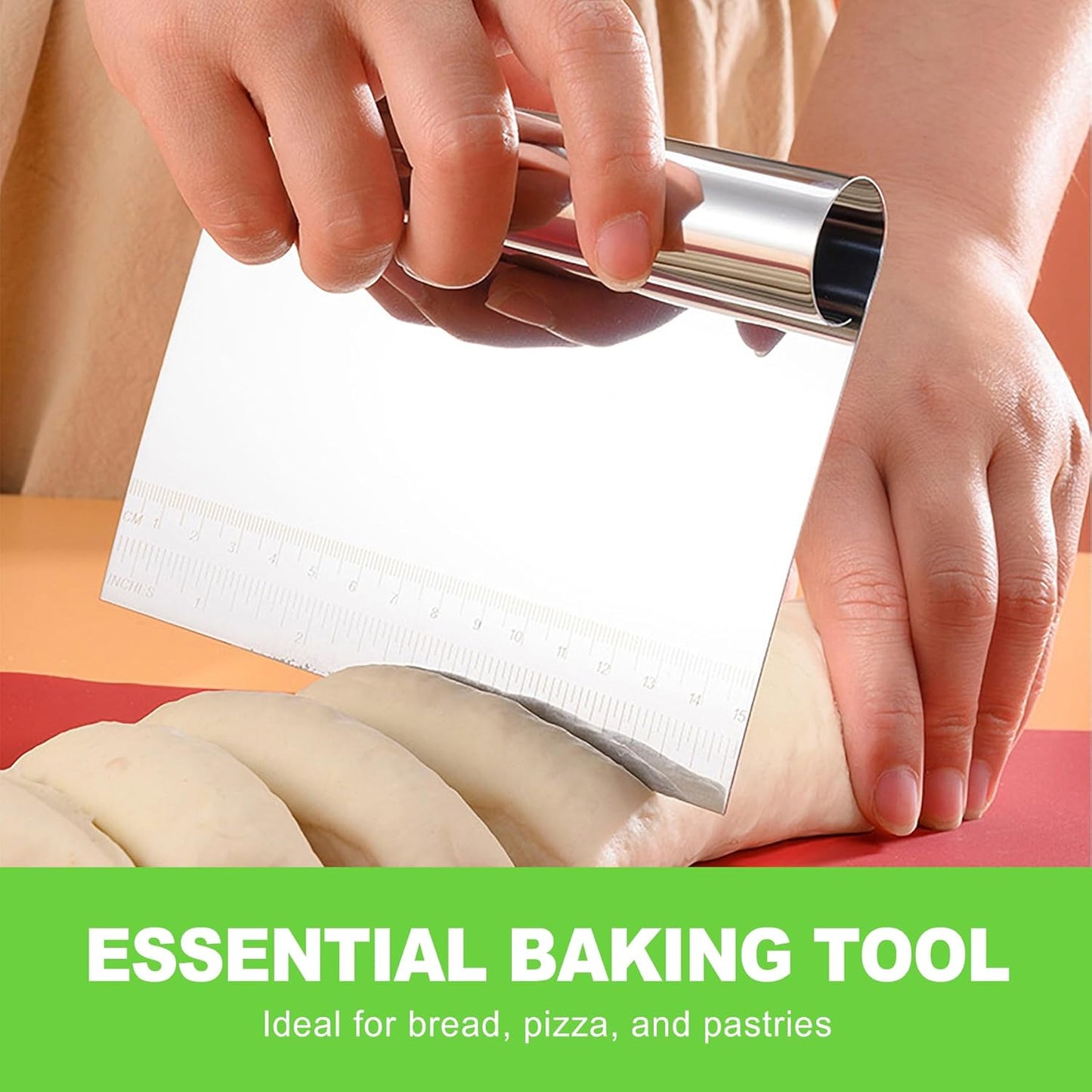 2 Pack Stainless Steel Dough Scraper Set with Measuring Marks for Baking and Pastry Cutting - Bench Scraper and Pastry Knife for Bread Dough and Kitchen Use