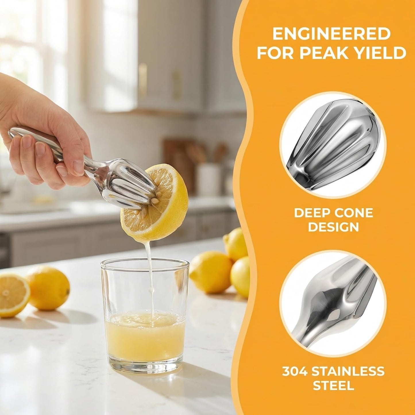 Stainless Steel Citrus Reamer Handheld Lemon Squeezer Reamer - Manual Lemon Juicer Easy to Hold Kitchen Juicing Tool Manual Orange Lime Lemon Juice Extractor for Home Bar Cafe Use