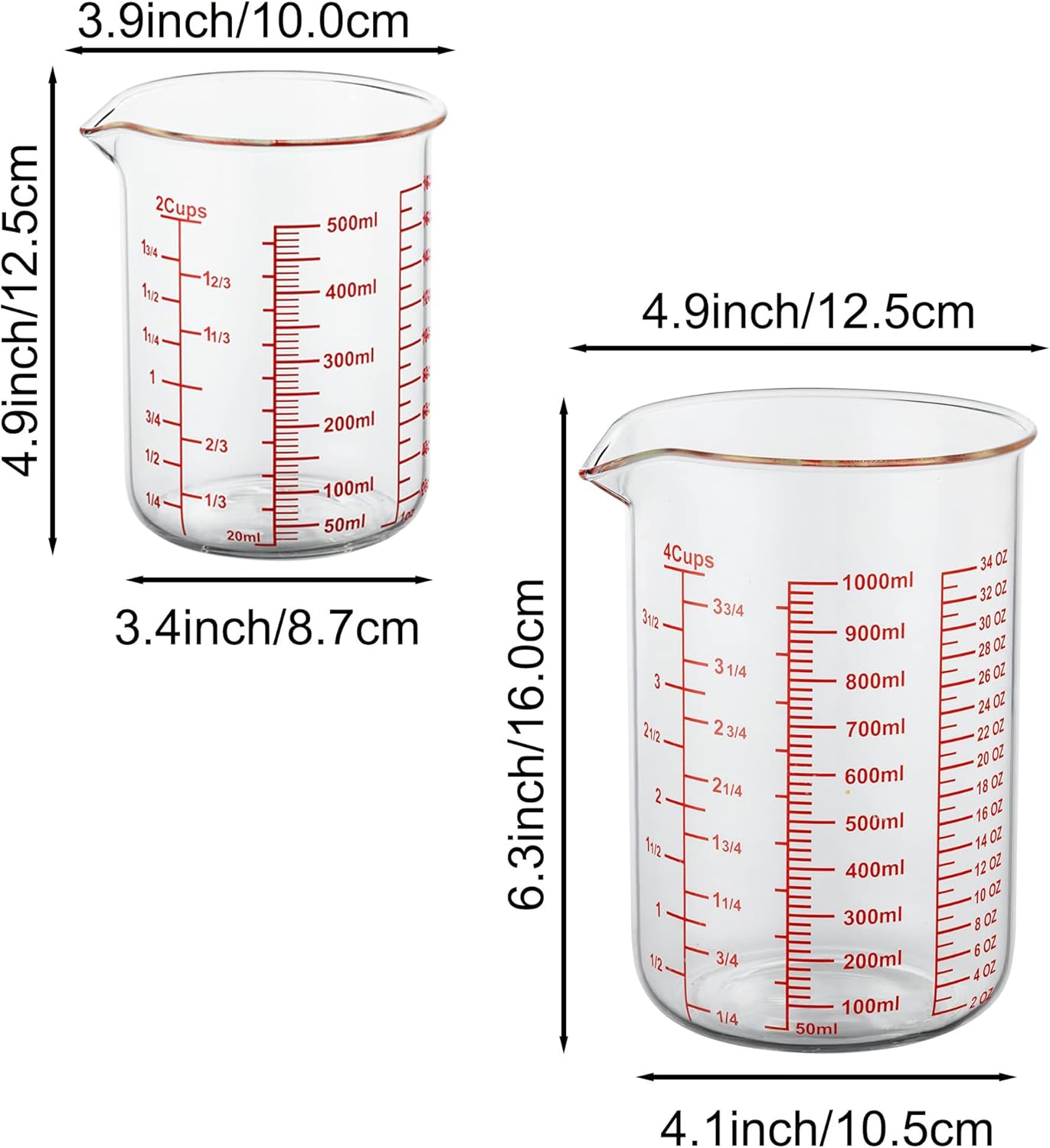 High Borosilicate Glass Measuring Cup-V-Shaped Spout，Glass Measuring Beaker for Kitchen or Restaurant, Easy to Read, 60 ML (2 Oz)-Pack of 2
