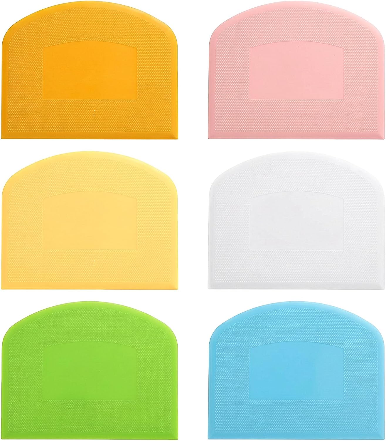 6 Pcs Bowl Scraper Plastic Bench Scraper Dough for Bread Dough, Bench Scrapers for Baking, Plastic Flexible Bowl Scrapers for Bread, Cake, Fondant Icing Food, White, Green, Orange, Blue