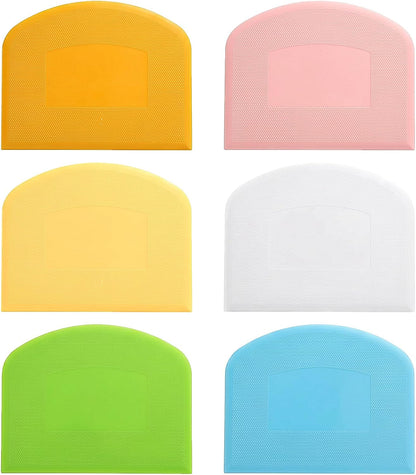 6 Pcs Bowl Scraper Plastic Bench Scraper Dough for Bread Dough, Bench Scrapers for Baking, Plastic Flexible Bowl Scrapers for Bread, Cake, Fondant Icing Food, White, Green, Orange, Blue