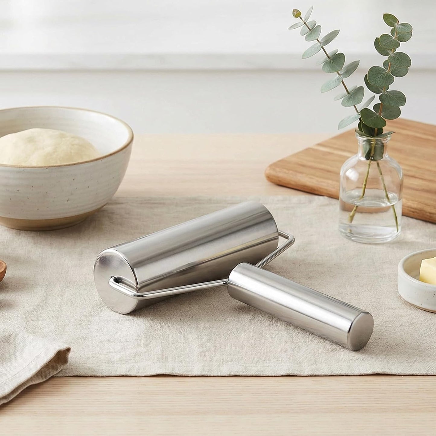 Pastry Pizza Roller, Small Rolling Pin Stainless Steel Non Stick Smooth Ergonomic Bakery Tool Rolling Pin Metal Kitchen Utensils for Baking Dough, Pizza, Pie, Pastries, Pasta, Cookies
