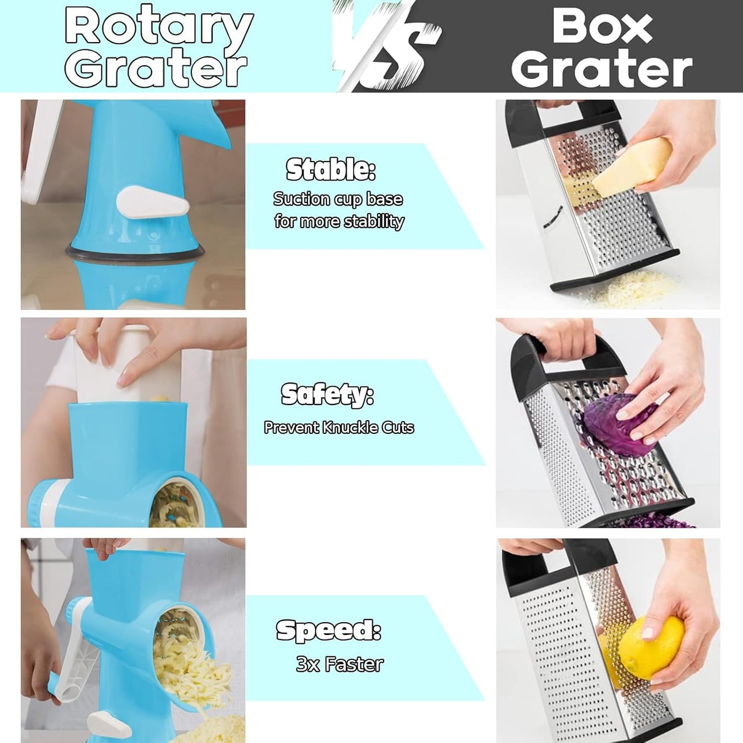 Cheese Grater with Handle,Multifunctional Rotary Cheese Grater,Kitchen Cheese Shredder Can Easily Chop Vegetables,Potatoes,Carrots,Etc.The Suction Cup is Stable and Easy to Clean (light green)