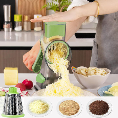 Cheese Grater with Handle,Multifunctional Rotary Cheese Grater,Kitchen Cheese Shredder Can Easily Chop Vegetables,Potatoes,Carrots,Etc.The Suction Cup is Stable and Easy to Clean (light green)