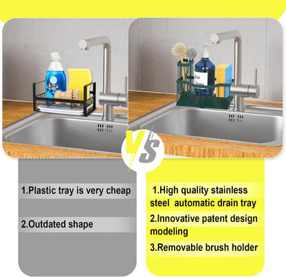 Fssvcd Maifan Sink Caddy Sponge Holder for Kitchen with Brush Holder and Stainless Steel Self Drain Tray, Rustproof Kitchen Sink Organizer for Sponge, Soap Dispenser Storage Accessories