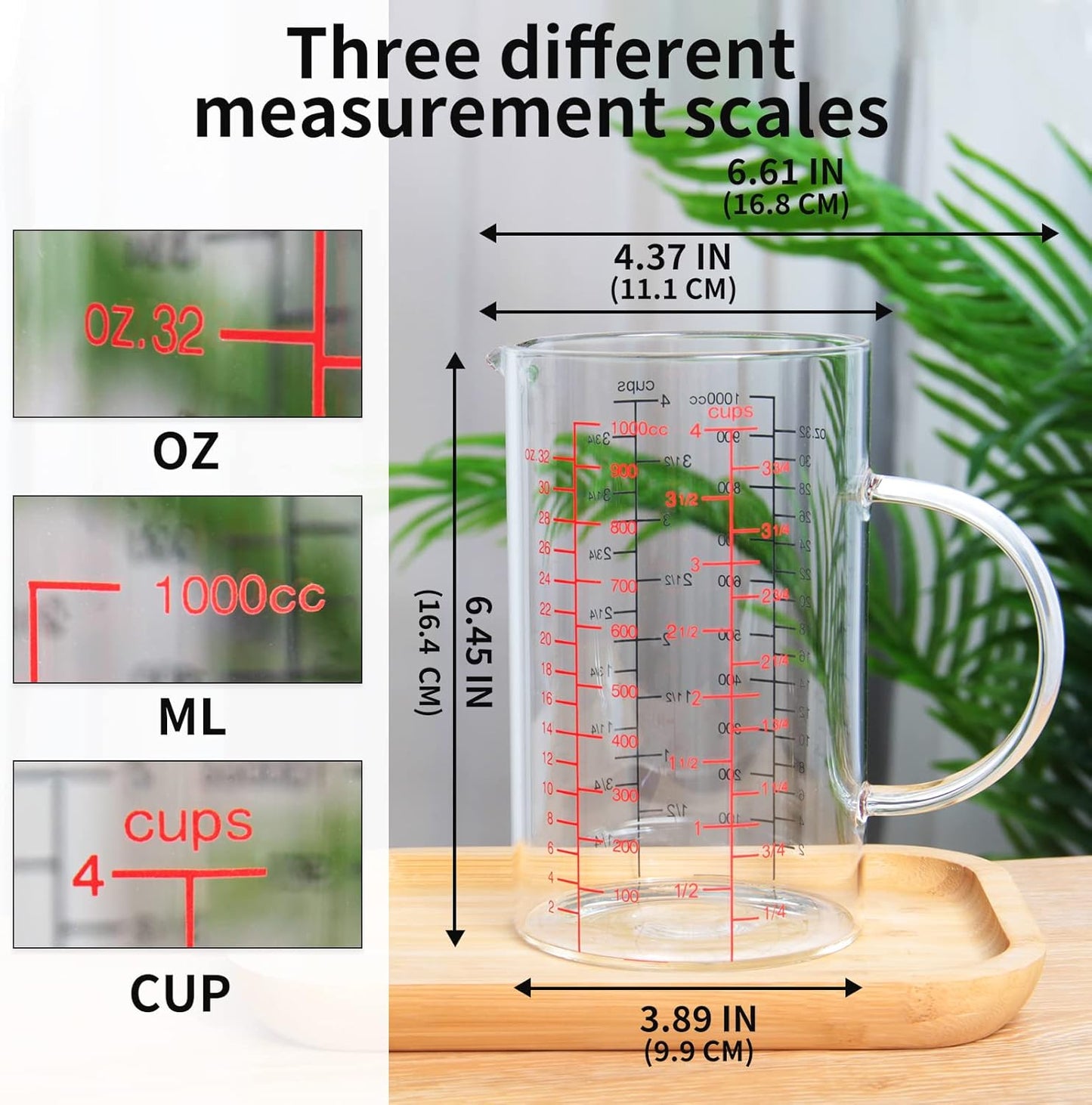77L Glass Measuring Cup, [Insulated handle, V-Shaped Spout], High Borosilicate Glass Measuring Cup for Kitchen or Restaurant, Easy To Read, 500 ML (0.5 Liter, 2 Cup)