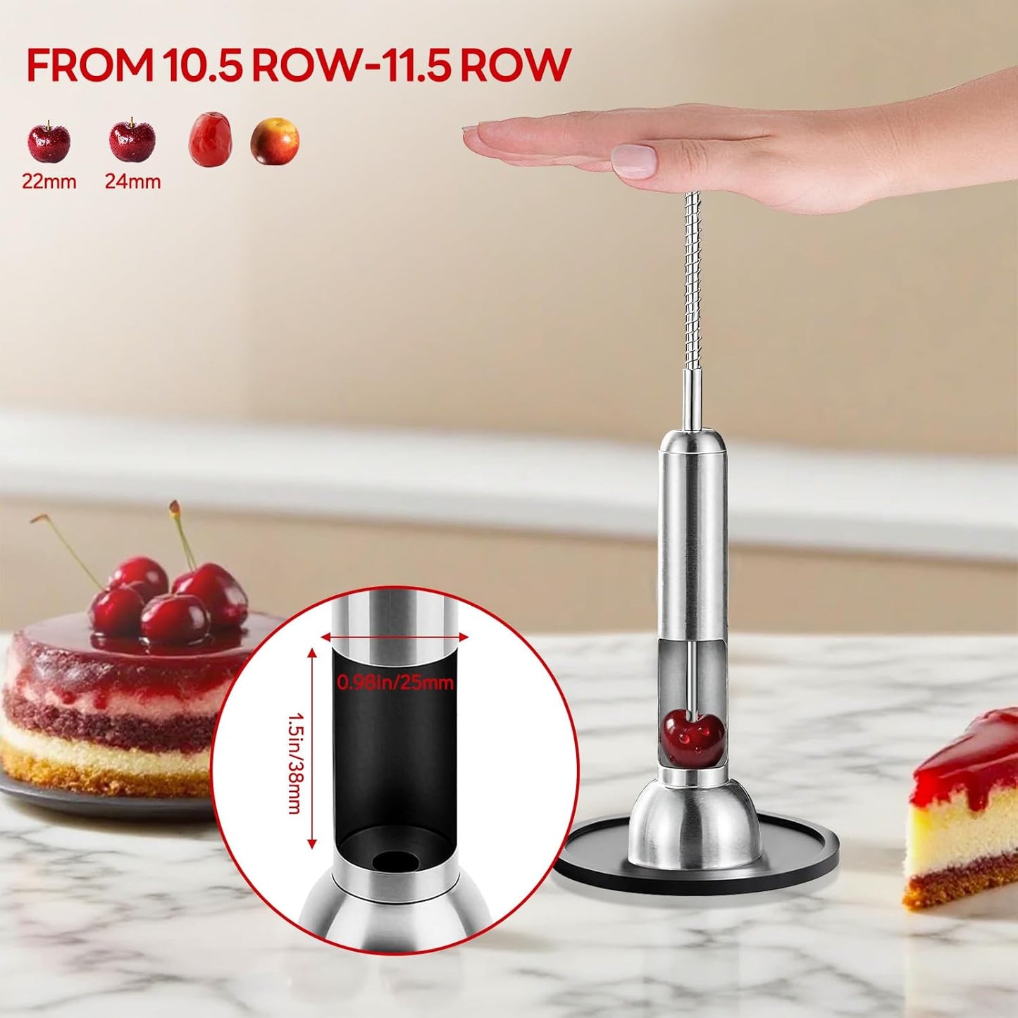 Cherry Pitter Tool, Single-Hole 304 Stainless Steel Cherry Pit Remover for Fresh&Maraschino Cherries, One-Hand Press Fruit Pit Corer Kitchen Tool, Dishwasher, Easy to Clean (Large)