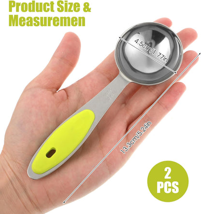 2Pcs Tablespoon Measuring Spoon 1 Tbsp (3 Tsp, 15ml, 1/2oz), Stainless Steel 1 Tablespoon Measuring Spoon with Green Silicone Grip, Perfect for Coffee Tea, Quick Efficient Cooking & Baking