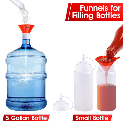 DEDC Oil Funnels, Plastic Gas Funnels Set for Car, Automotive, Kitchen, Mini Small Large Red (8pcs)