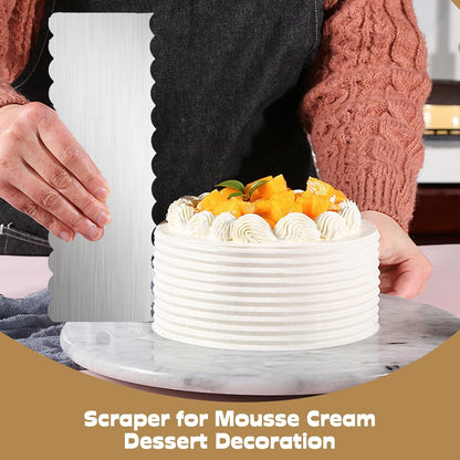 Luomorgo 2 Pack Stainless Steel Cake Scraper - 8.6 Inch Double Patterned Sides for Butter Cream, Mousse & Fondant Smoothing Decorating Comb, Edge Smoother & Frosting Tool