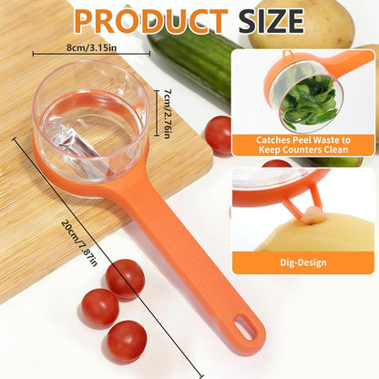 Vegetable Peeler with Container, Stainless Steel Potato Peeler and Fruit Peeler with Storage Box, Multi-Function Veggie Peeler with Peel Catcher for Home Kitchen (Orange)