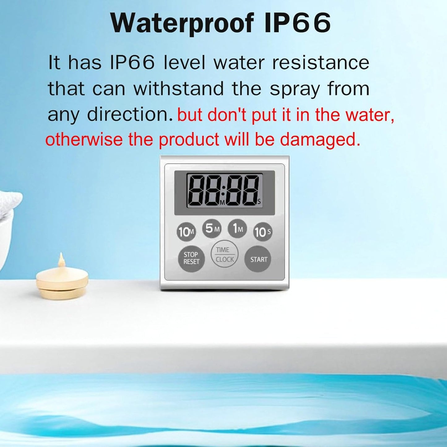 Digital Timer Waterproof Shower Timer Shower Clock Bathroom Kitchen Timer with Strong Magnet and Large LCD Display (Waterproof 7 Key)