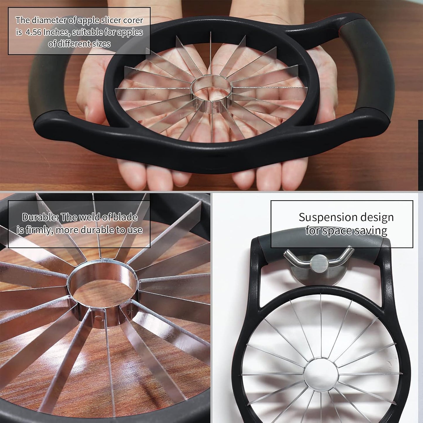 Newness Apple Cutter Slicer, 12-Slice Durable Heavy Duty Corer, Greatly Quicken Slicing Divider, Wedger, Fruits & Vegetables Slicer for Apple, Pear and More, Black