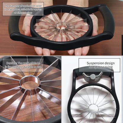 Newness Apple Cutter Slicer, 12-Slice Durable Heavy Duty Corer, Greatly Quicken Slicing Divider, Wedger, Fruits & Vegetables Slicer for Apple, Pear and More, Black
