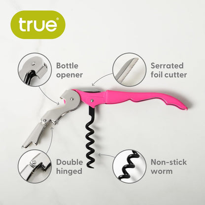 True Truetap Double Hinged Waiter's Corkscrew Wine Opener, Stainless Steel Wine Bottle Opener with Built In Foil Cutter, Home Bar Tools, Bar Cart Accessories, Wedding Gifts, Set of 1, Black