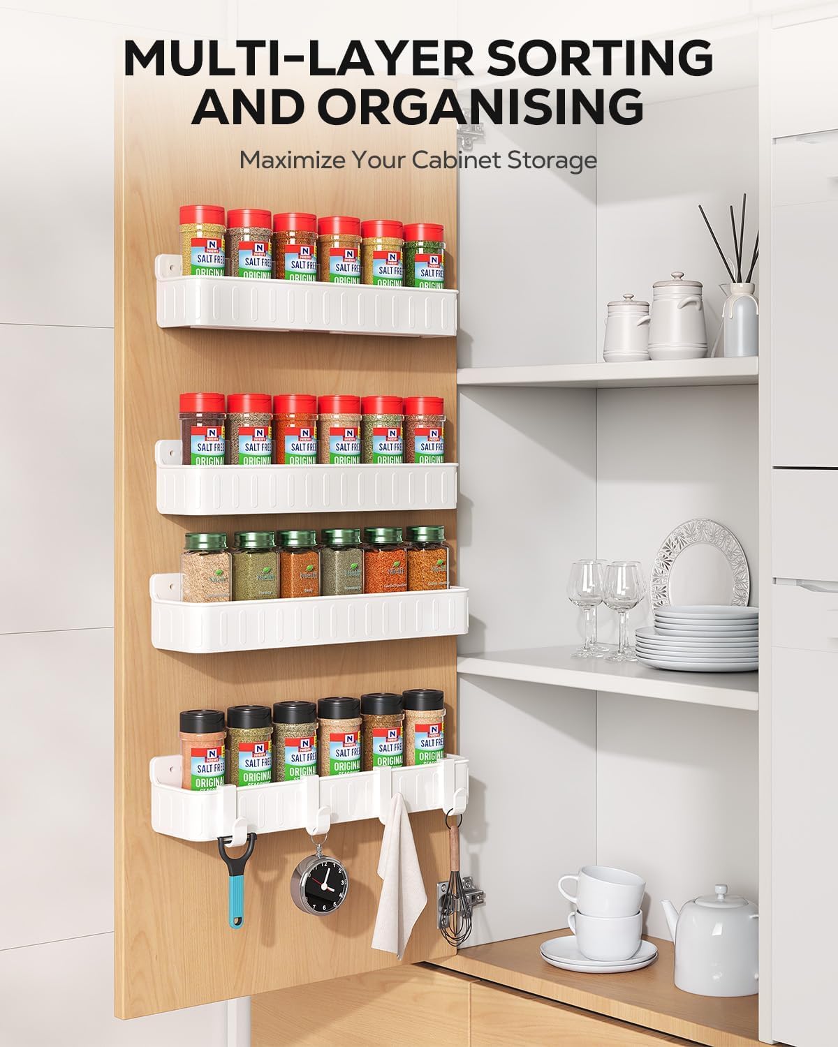 Nieifi Spice Rack Wall Mount, 4 Pack, Clear, 2 Inch Wide, Screw or Adhesive Installation, Spice Rack Organizer for Small Spice Jars, Suitable for Kitchen Cabinet or Pantry Door