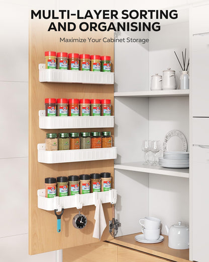 Nieifi Spice Rack Wall Mount, 4 Pack, Clear, 2 Inch Wide, Screw or Adhesive Installation, Spice Rack Organizer for Small Spice Jars, Suitable for Kitchen Cabinet or Pantry Door