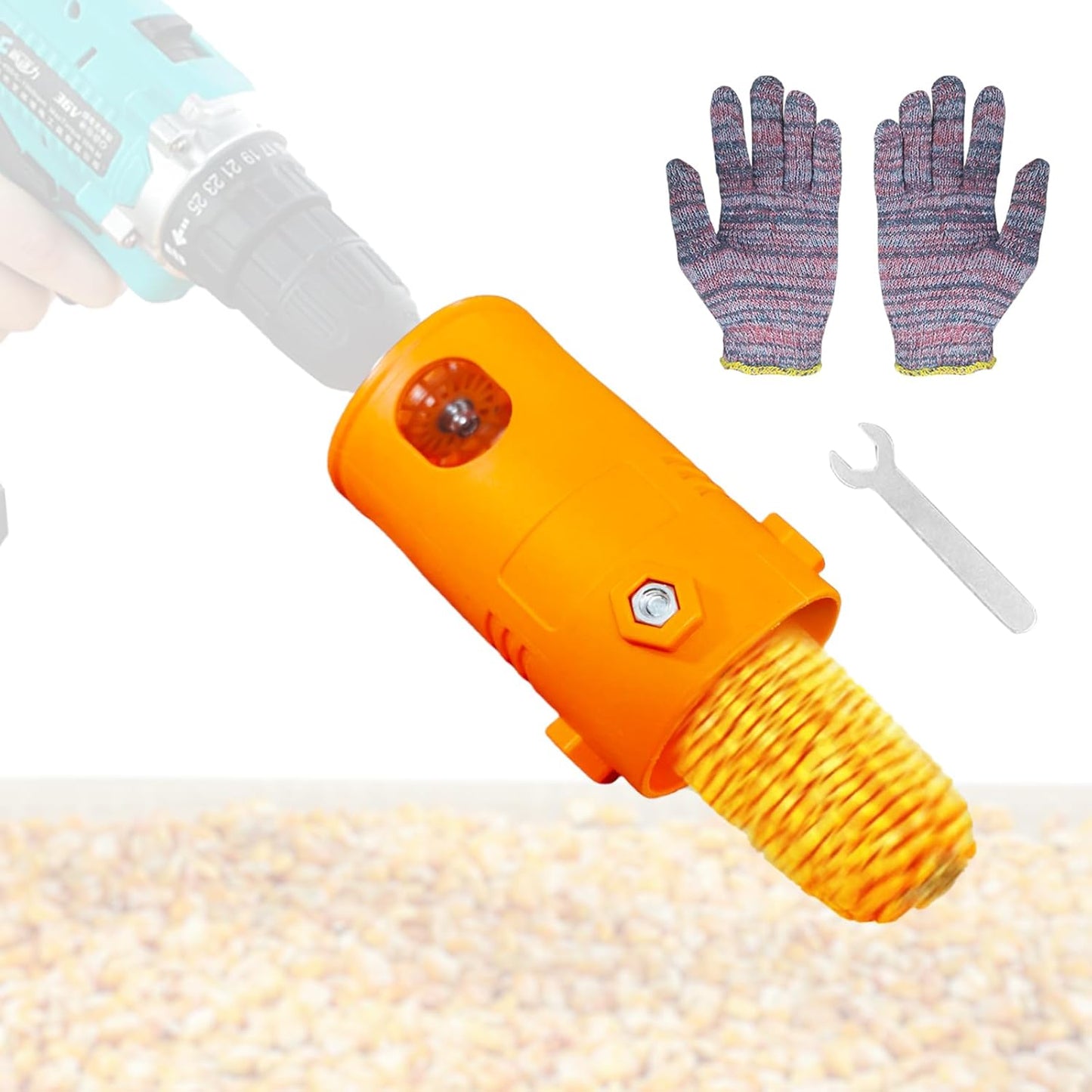 Corn Peel Thresher Corn Stripper Use with Electric Drill Universal Highly Efficiency Manual Durable with Gloves Labor Saving Corn COB Remover