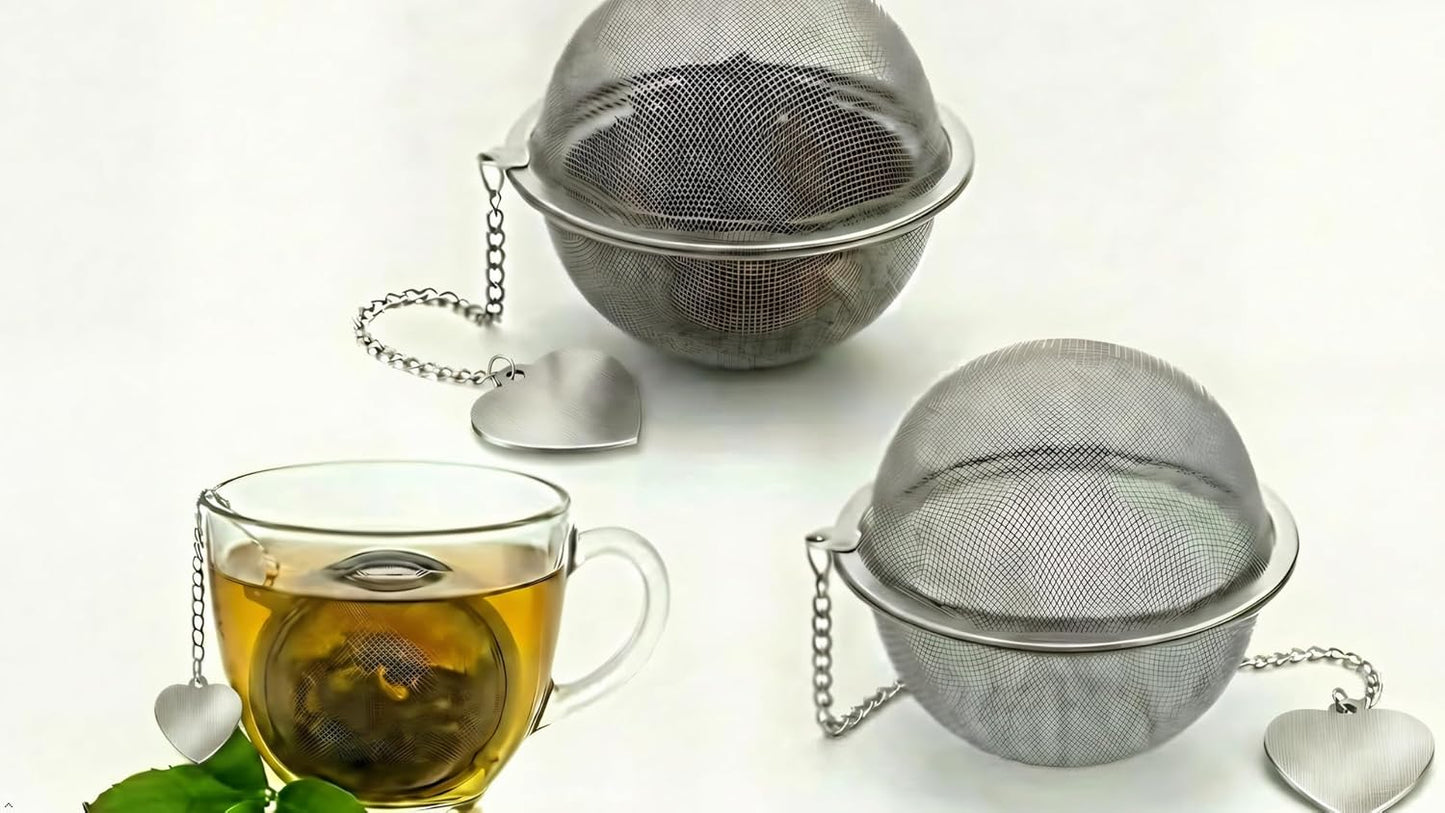2 Pack Extra Fine Mesh Tea Infuser - 304 Stainless Steel Loose Leaf Tea Strainer Ball with Tea Scoop & Clip, Rustproof & Easy to Clean