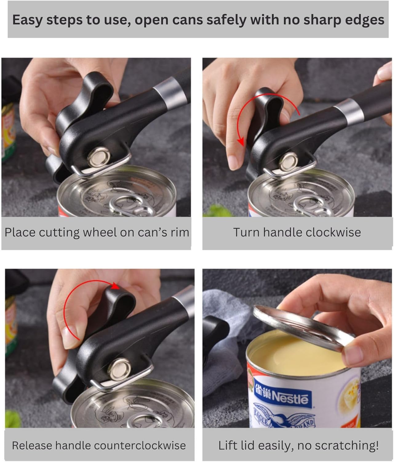Fan Wu Safe Side-Cut Manual Can Opener – Smooth Edge, No Sharp Lid, Food-Safe, Handheld for All Can Sizes Compact & Durable Kitchen Tool