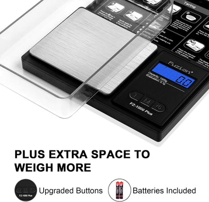 Fuzion Digital Pocket Gram Scale 1000g/0.1g, Small Digital Scales Grams Ounces Grains, Herb Scale, Jewelry Scale, Portable Travel Food Scale