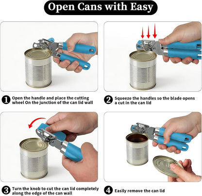 Can Opener Manual, Hand Heavy Duty Stainless Steel Bottle Opener Comfortable Handle, Sharp Blade Smooth Edge, Multifunctional Kitchen Tool, Black