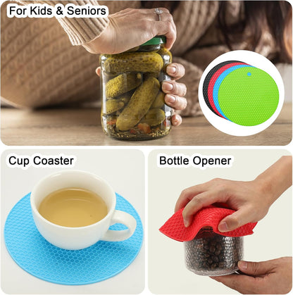 uxcell 4pcs Silicone Jar Opener Pads, 17.5cm/7" Texture Can Opener Multipurpose Round Bottle Lid Opener Non-Slip Coasters for Weak Hands Seniors Children, Black