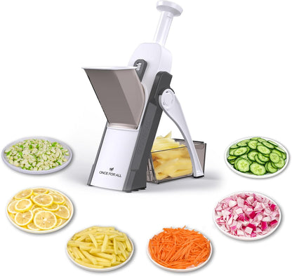 ONCE FOR ALL Safe Mandoline Slicer, Multi Vegetable Chopper, Potato Slicer for Kitchen, 4 Modes 100+ Presets Adjustable Thickness, French Fry Cutter (5 in 1 Green)