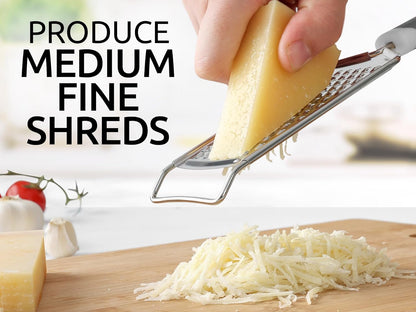 Zulay Kitchen Professional Cheese Grater Stainless Steel - Durable Rust-Proof Metal Lemon Zester Grater With Handle - Flat Handheld Grater For Cheese, Chocolate, Spices, And More - White