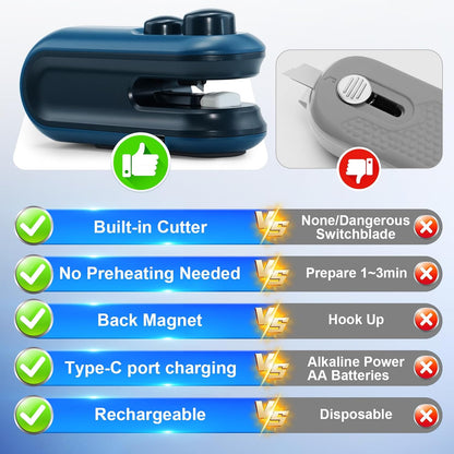 2in1 Rechargeable Chip Bag Sealer with Cutter, Portable USB C Heat Sealer Resealer Machine for Chip, Plastic Bags Heat Seal Tool for Snacks (White)