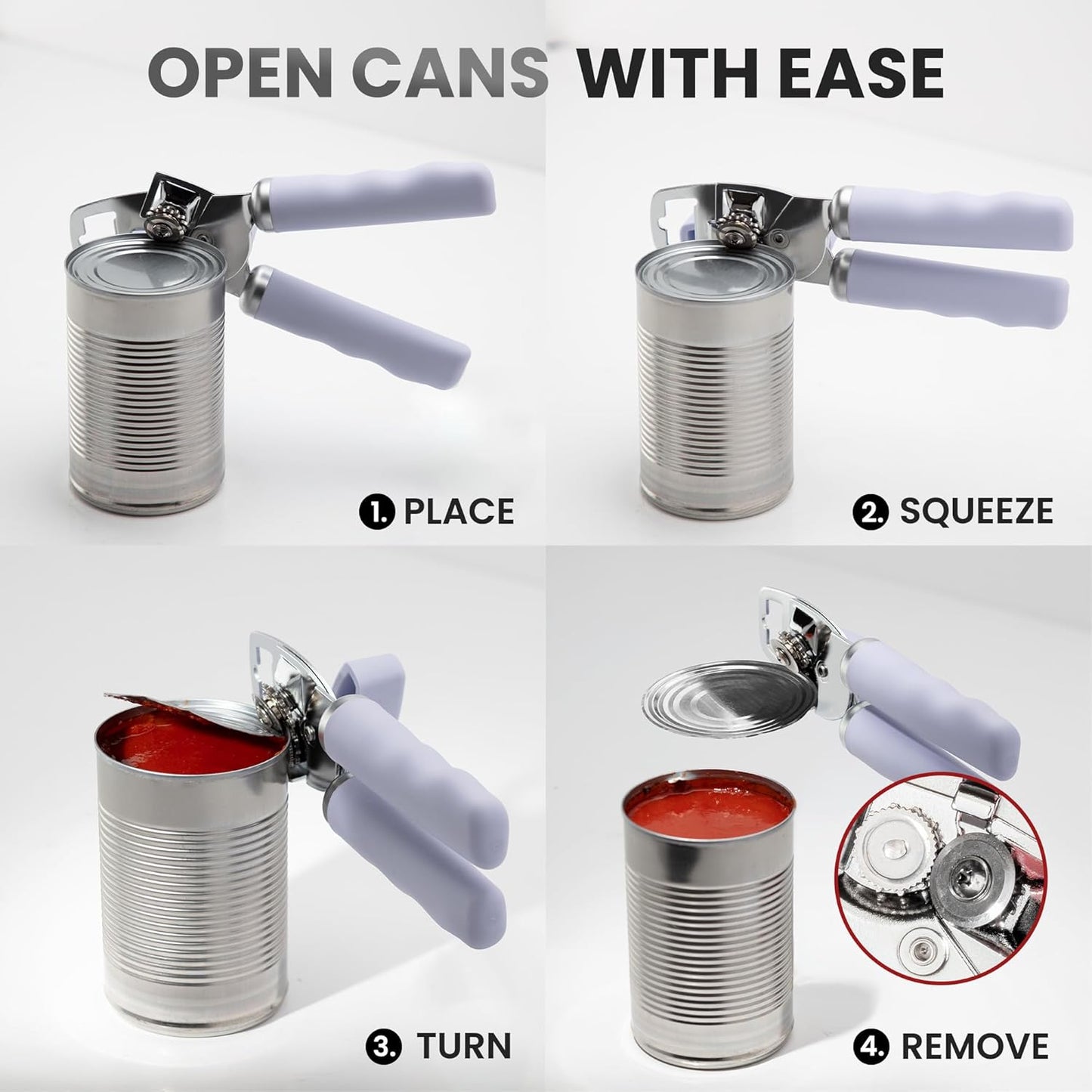 Zulay Kitchen Heavy Duty Stainless Steel Can Opener Manual with Bottle Opener - Rust Proof Manual Can Opener With Turn Knob & Comfy Soft Grip Handles - Black - Colors B