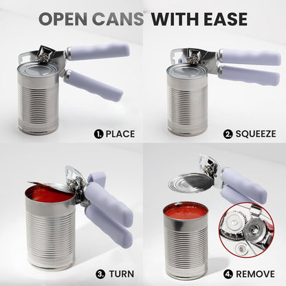 Zulay Kitchen Heavy Duty Stainless Steel Can Opener Manual with Bottle Opener - Rust Proof Manual Can Opener With Turn Knob & Comfy Soft Grip Handles - Black - Colors B