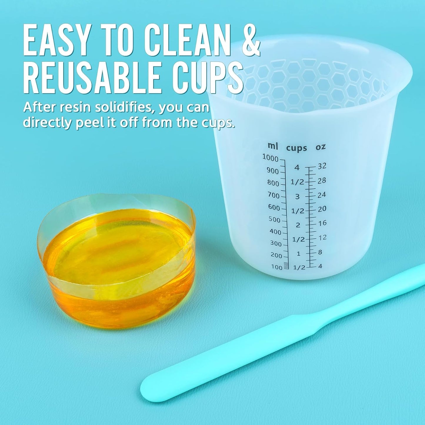 Silicone Resin Mixing Measuring Cups for Resin Supplies, Easy-to-read Marks, 600ml/20oz Bowl, 250&100ml Thickened Reusable Silicone Cups for Epoxy Mixing, with Stir Sticks, Jewelry Making