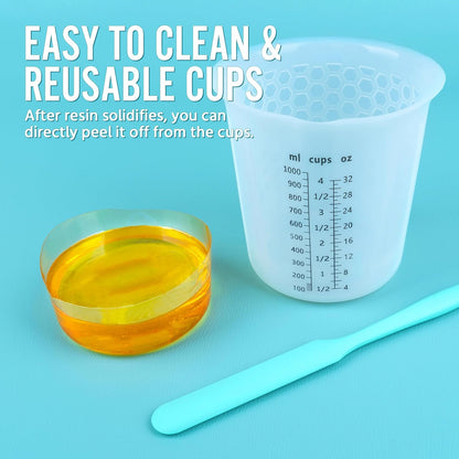 Silicone Resin Mixing Measuring Cups for Resin Supplies, Easy-to-read Marks, 600ml/20oz Bowl, 250&100ml Thickened Reusable Silicone Cups for Epoxy Mixing, with Stir Sticks, Jewelry Making