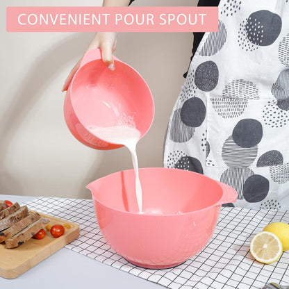 BoxedHome Green Ombre Nesting Plastic Mixing Bowl Set With Pour Spout, Microwave and Dishwasher Safe, BPA free Non-Slip Base, Set of 4 Size 1.7, 2.5, 3.5 and 4.5qt, Great for Prepping, Baking, Cooking