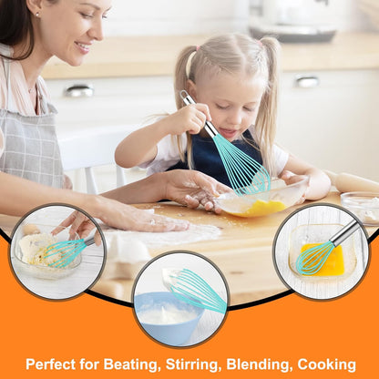 HOTEC 4 Pieces Silicone Whisks Set, Wire Balloon Whisks for cooking Egg Beater, Non-slip Handle Whisk for Non-stick Cookware Perfect for Cooking, Stirring, Beating and Blending (Multicolor)