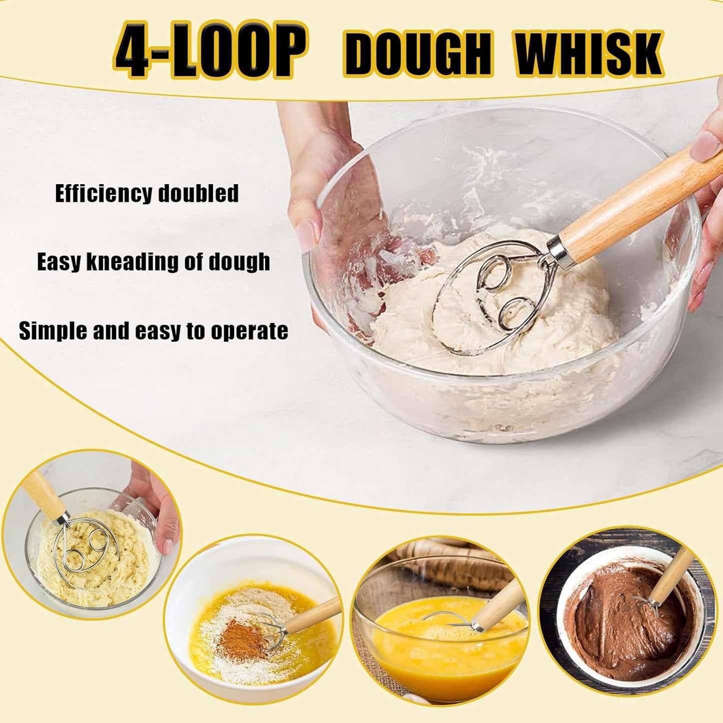 Danish Dough with Sourdough Scoring Tool-Bread Whisk Set of 6 Pieces-Dough Hook,Dutch Whisk,Bread Lame,Bench Scraper & Pastry Brush Bread Making Tools and Baking Supplies
