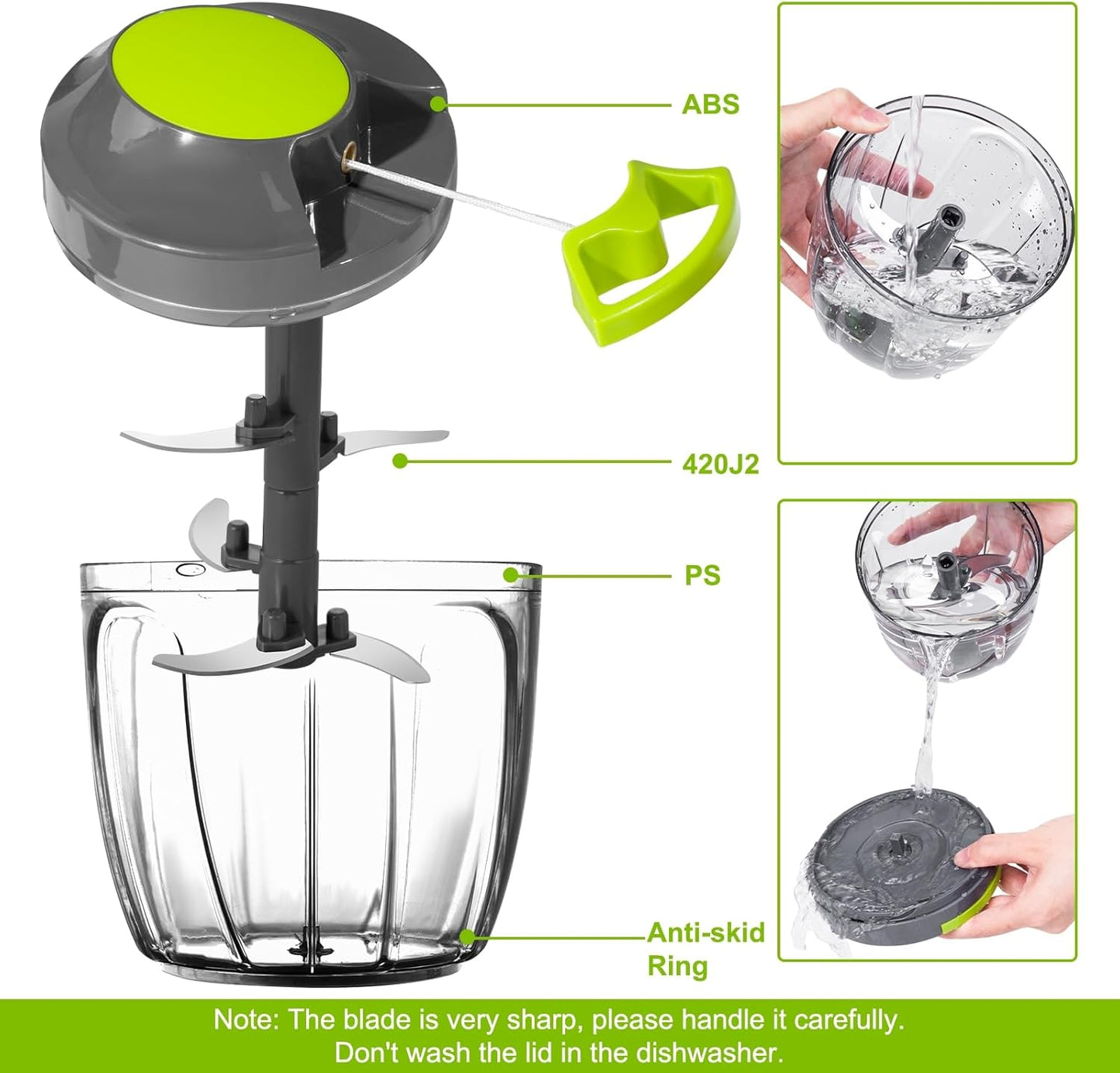 Manual Food Processor Vegetable Chopper, Portable Hand Pull String Garlic Mincer Onion Cutter for Veggies, Ginger, Fruits, Nuts, Herbs, etc.,500ml