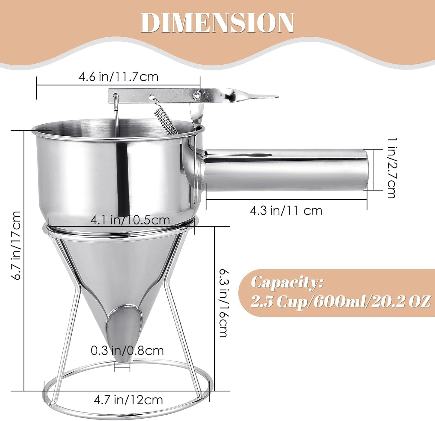 MAOPINER 1200ML 40.5OZ Stainless Steel Pancake Batter Dispenser, Piston Funnel Cake Maker Dispenser, Commercial Chocolate Confectionery Funnel with Stand for Takoyaki and Baking