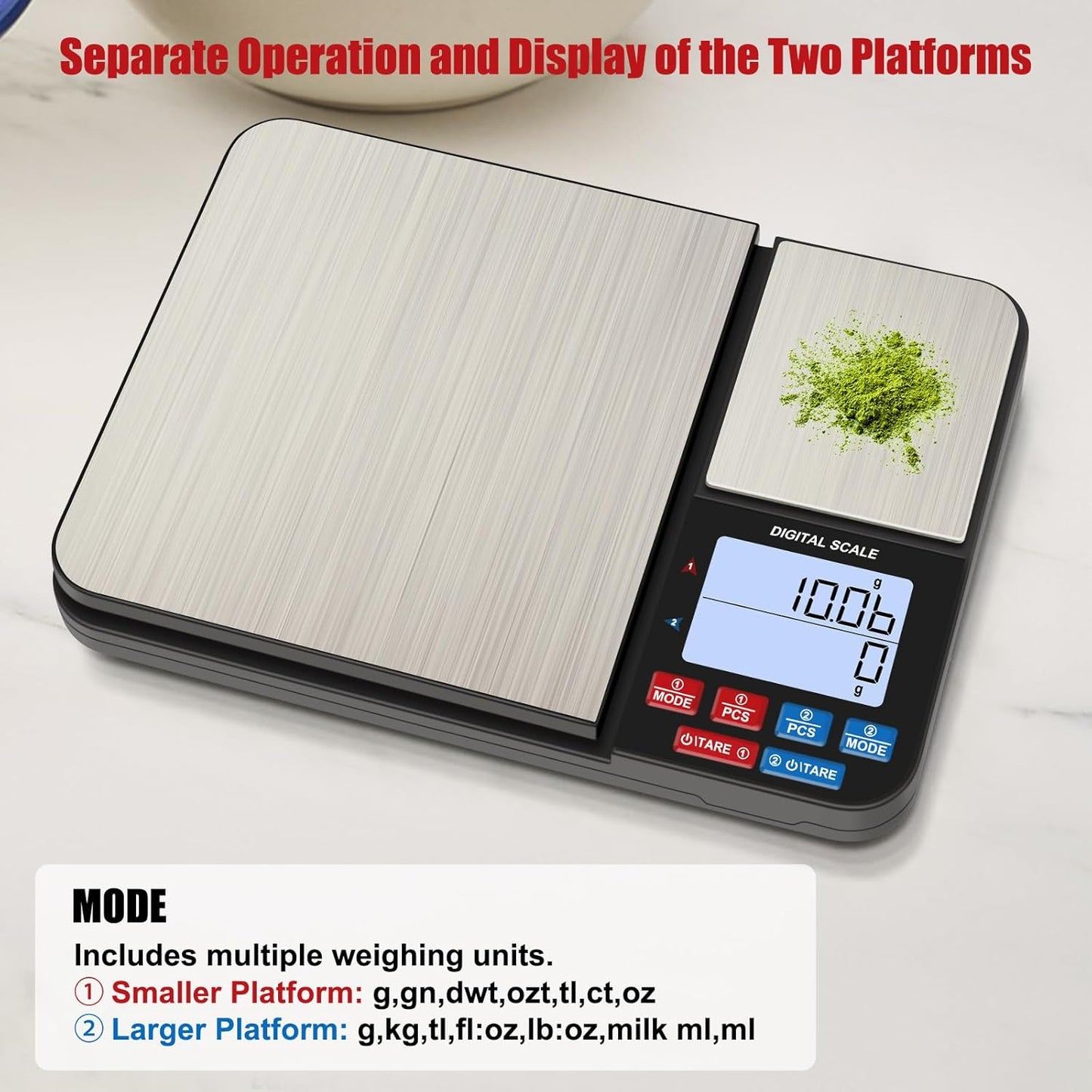 33lb Digital Kitchen Scale Large Weighing Area (9 in), Diyife Professional Electronic Food Scale, Stainless Steel Household Scale, Touch Control, LCD Display, Hangable, 6 Units, Tare, with Batteries