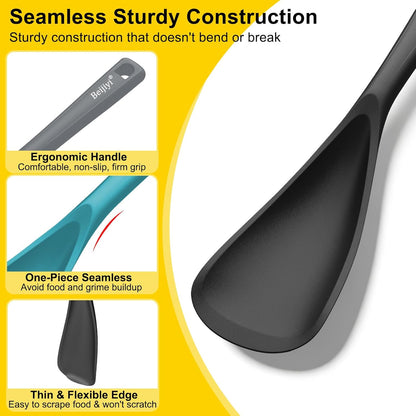 Beijiyi 3 Pack Silicone Cooking Spoons, 12.6 In Multifunction Spatula Spoon for Nonstick Cookware, BPA-Free Kitchen Utensils, Great for Cooking, Serving, Mixing, Multicolor (Black/Blue/Grey)