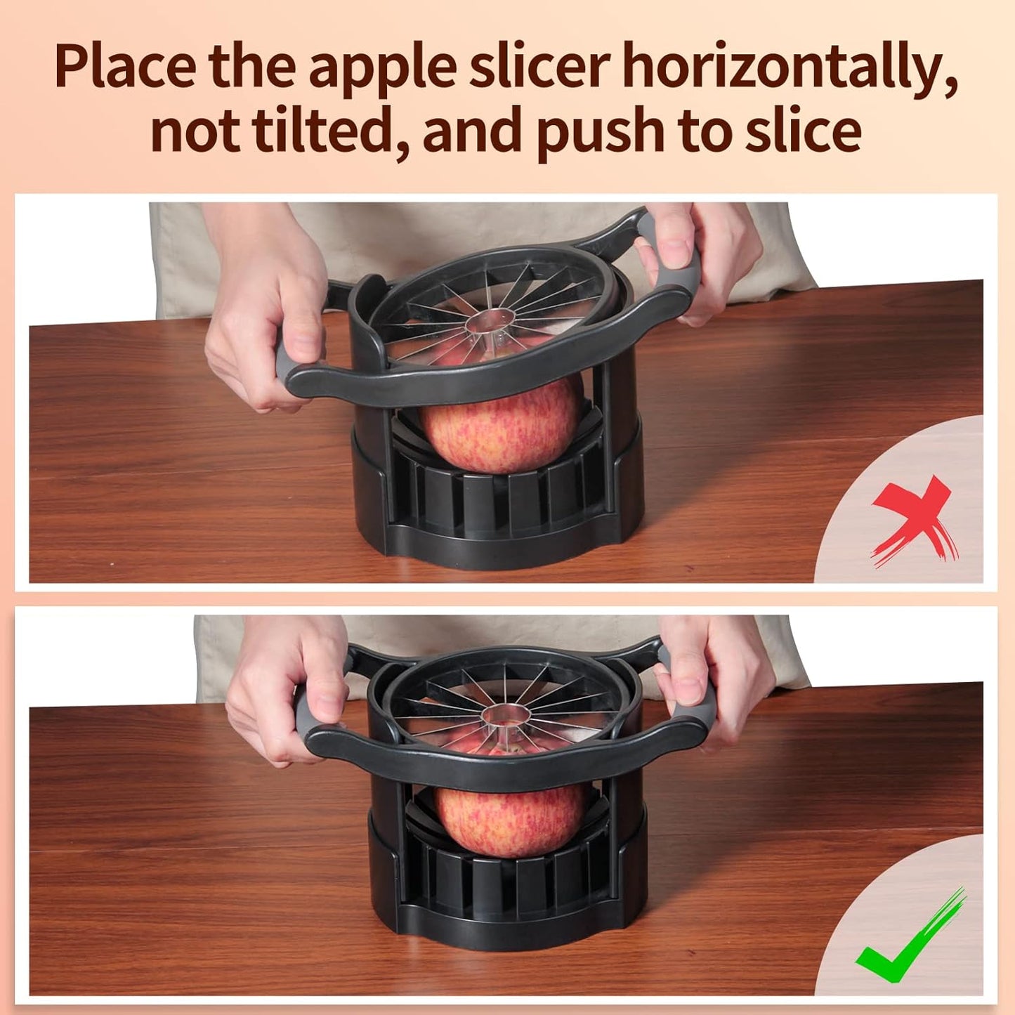 OOKUU Extra-Large Apple Slicer & Corer – 16-Blade Heavy Duty Stainless Steel Apple Cutter, Safe & Quick Apple Divider for Apples, Pears & More, with Clear Catch Bowl