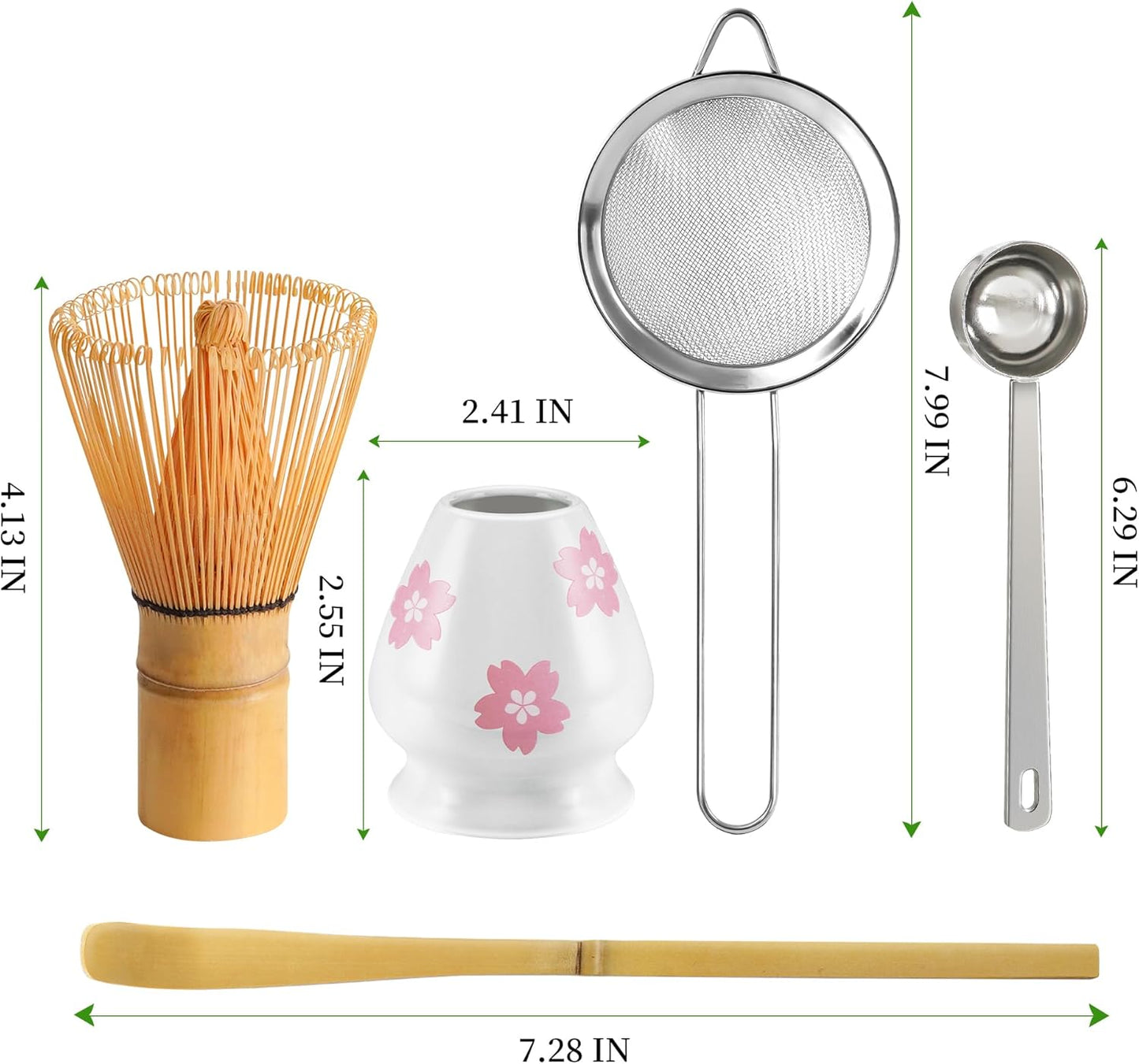Matcha Whisk Set Matcha Making Kit Bamboo Chasen Ceramic Whisk Holder Stand Sifter Scoop Japanese Tea Tools (Solid Pink)