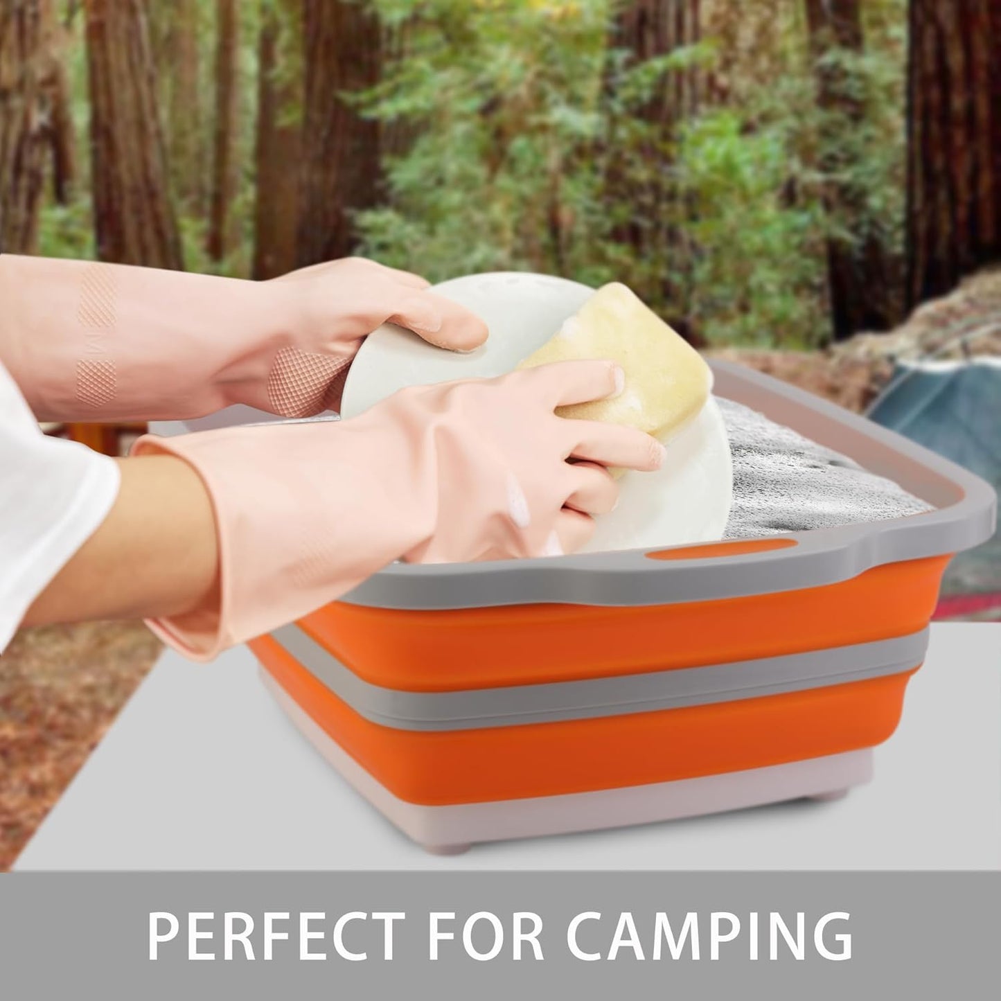 Tiawudi Large Collapsible BBQ Prep Tub with Lid(4.22 Gal/16L), Foldable Camping Sink with Colander, Cutting Board, Dish Basin for Kitchen, Bowl, Vegetable and Fruit, Storage Basket for Picnic