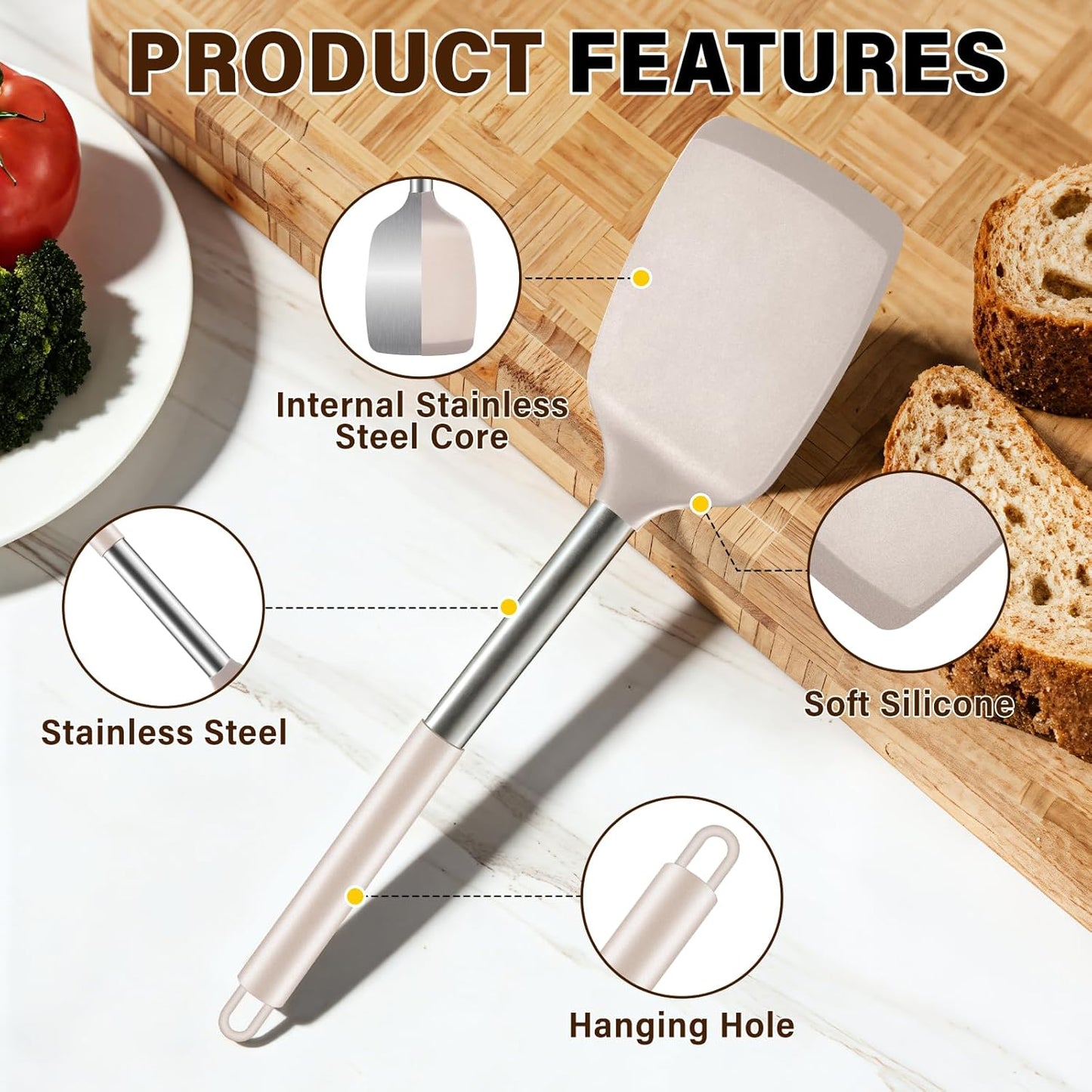 5Pcs Silicone Cooking Utensils Set, Heat Resistant Kitchen Tools Include Solid&Slotted Spatula, Cooking Spoon and Pasta Server, Silicone Kitchen Utensils set for Nonstick Cookware Flipping, Black
