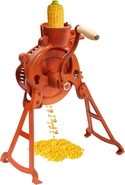 Manual Corn Thresher Hand Corn Sheller with Wooden Handle, Hand Corn Sheller Heavy Duty Shelling Machine Corn Thresher & Peeling Peeler Corn Cob Stripper Tool (orange)