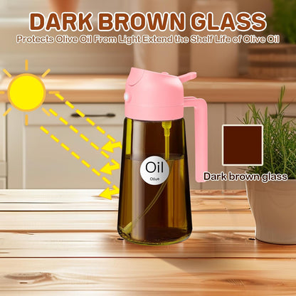 YARRAMATE 2Pcs 16oz/470ml Dark Brown Oil Sprayer for Cooking with Stickers, Food-grade Premium 2 in 1 Olive Oil Dispenser Bottle for Kitchen Gadgets, Air Fryer, Salad, Frying, BBQ (Black&OliveGreen)
