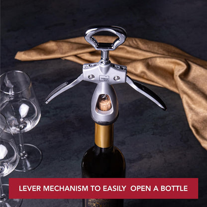 Vacu Vin Winged Corkscrew – Classic Two-Arm Wine Opener with Built-In Bottle Opener – Easy Cork Removal – Durable, Ergonomic Wine Bottle Opener – Ideal for Home, Kitchen & Bar Use
