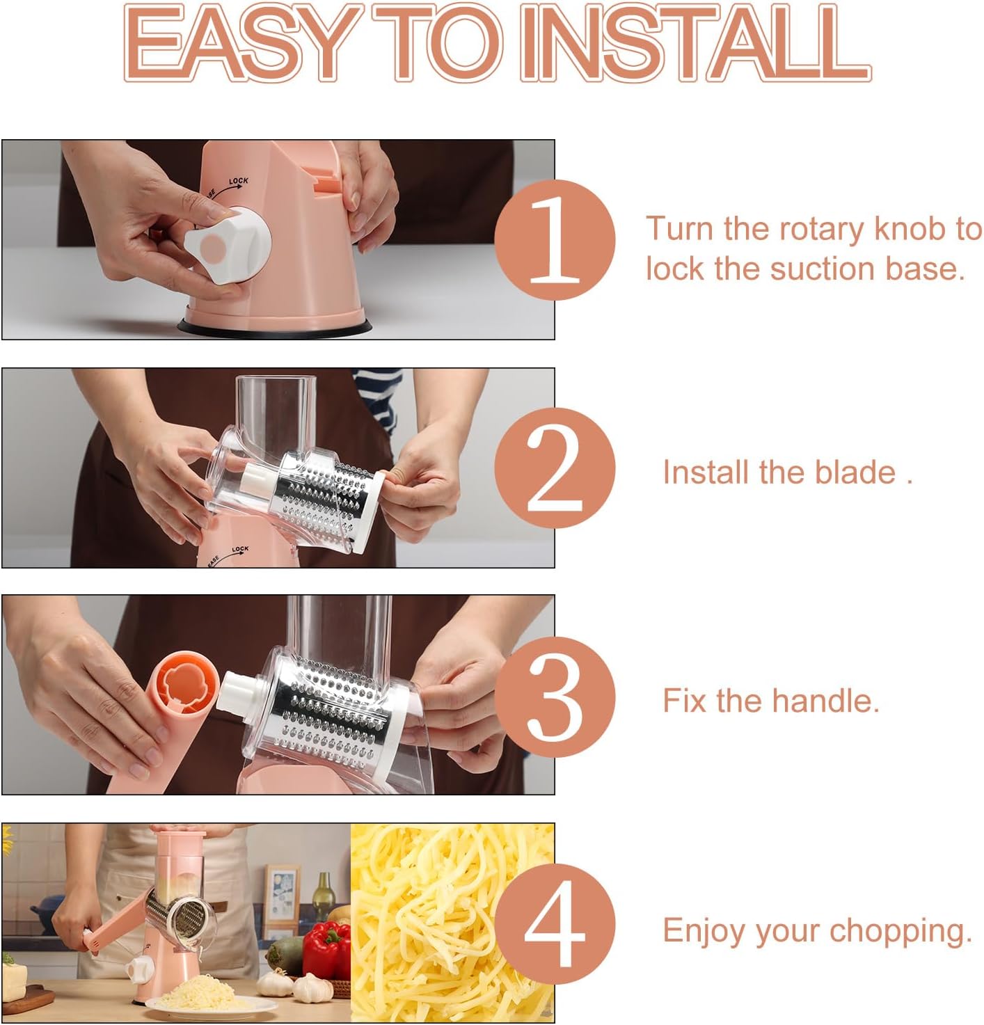 Ourokhome Rotary Cheese Grater Hand Crank, Kitchen Shredder Speed Mandolin Slicer Nut Grinder with Handle and Drum Blades for Cheese, Vegetable, Walnut, Chocolate, Potato, Carrot, 3 Blades, Dark Blue