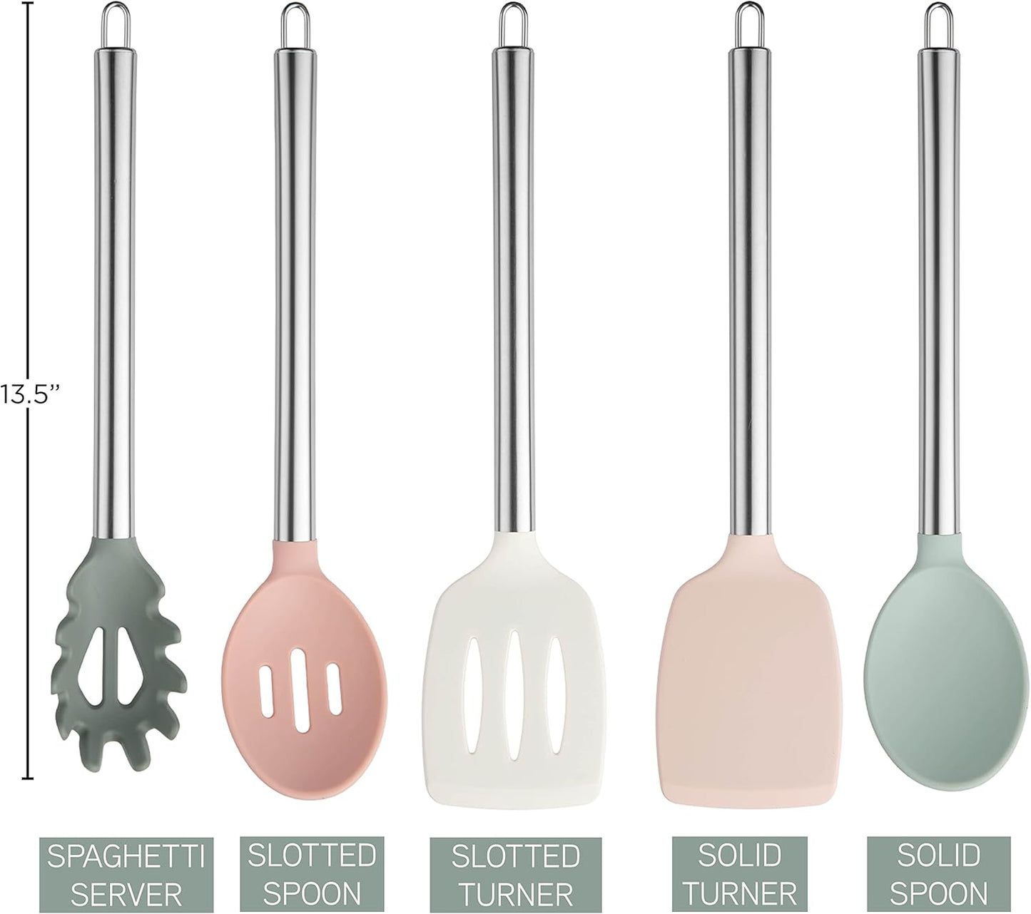 COOK WITH COLOR Silicone Cooking Utensils, Kitchen Utensil Set, Easy to Clean Silicone Kitchen Utensils, Cooking Utensils for Nonstick Cookware, Kitchen Gadgets Set, 10 Pieces, Green